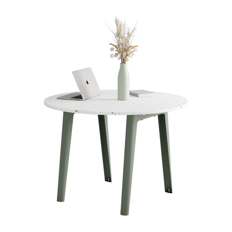 Table ronde en plastique recyclé blanc D108 x 75 cm piètements gris eucalyptus New Modern - Tiptoe