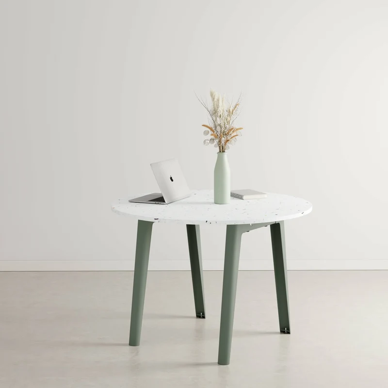 Table ronde en plastique recyclé blanc D108 x 75 cm piètements gris eucalyptus New Modern - Tiptoe