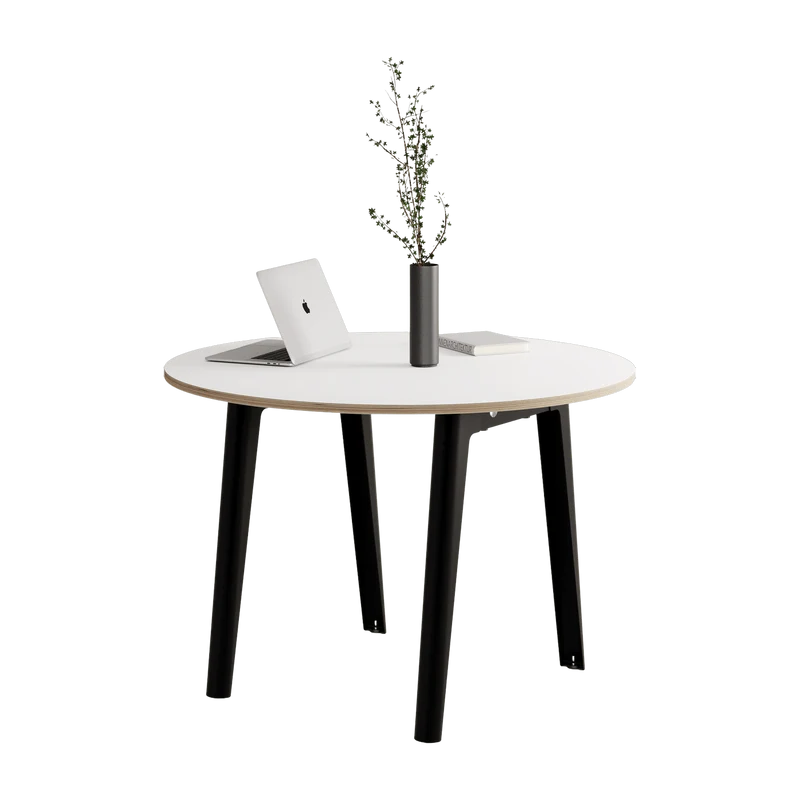 Table ronde en stratifié blanc D110 x 75 cm piètements noirs New Modern - Tiptoe