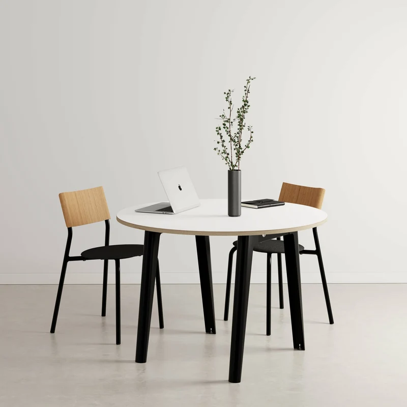 Table ronde en stratifié blanc D110 x 75 cm piètements noirs New Modern - Tiptoe