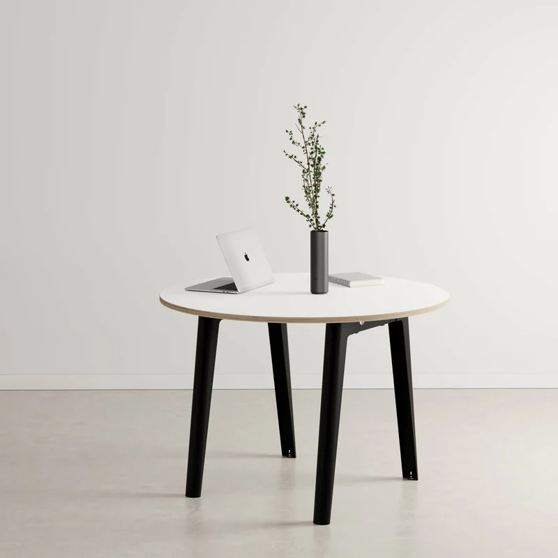 Table ronde en stratifié blanc D110 x 75 cm piètements noirs New Modern - Tiptoe