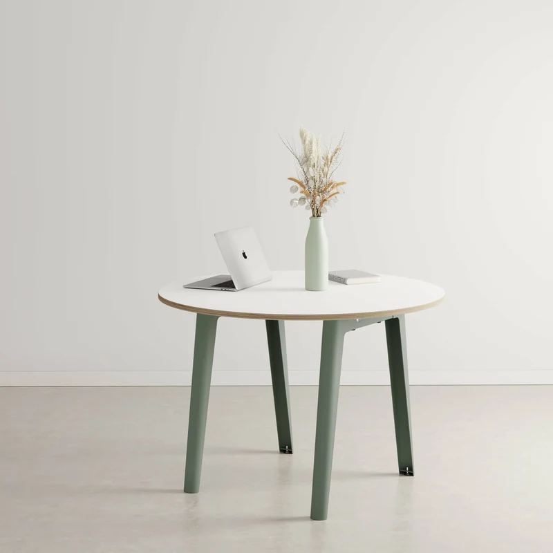 Table ronde en stratifié blanc D110 x 75 cm piètements gris eucalyptus New Modern - Tiptoe
