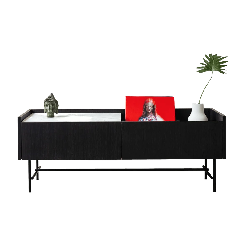 Buffet bas en chêne graphite et marbre blanc broyé Forst - Un’common
