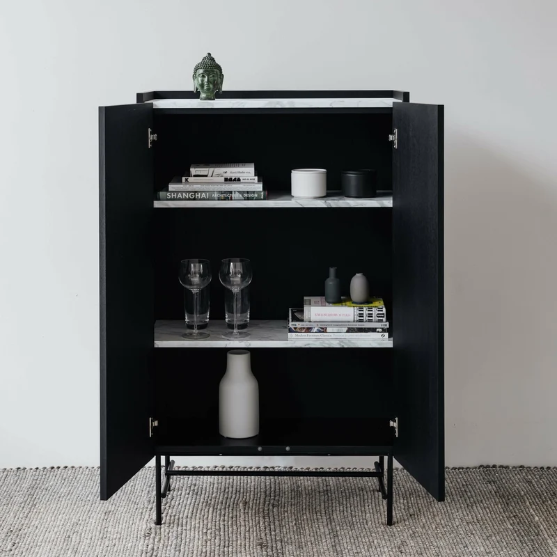 Cabinet en chêne graphite et marbre Forst - Un’common