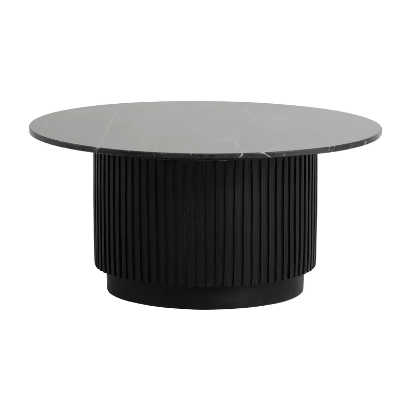 Table basse ronde en marbre et bois de manguier noire 90x40cm Erie - Nordal