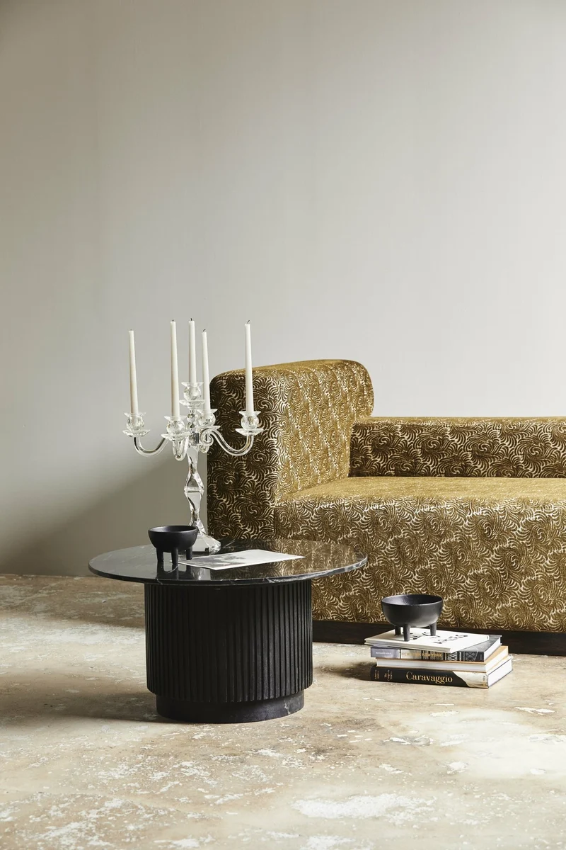 Table basse ronde en marbre et bois de manguier noire 90x40cm Erie - Nordal