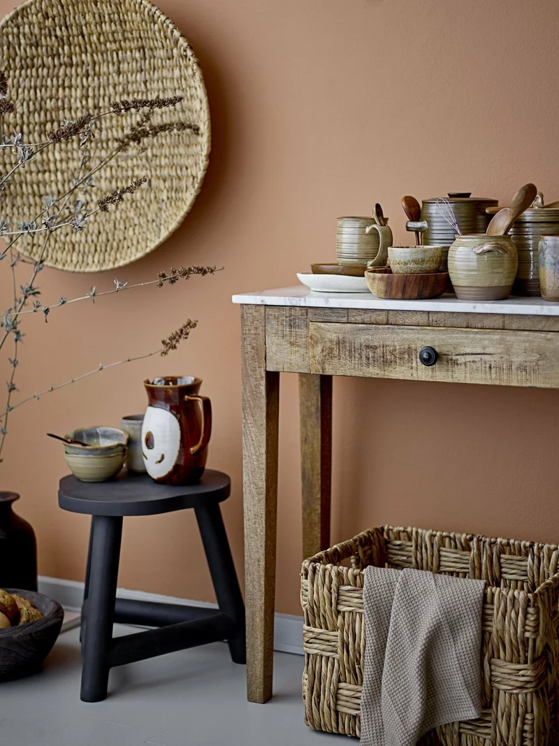 Table d'appoint en bois rustique et marbre Hauge - Bloomingville