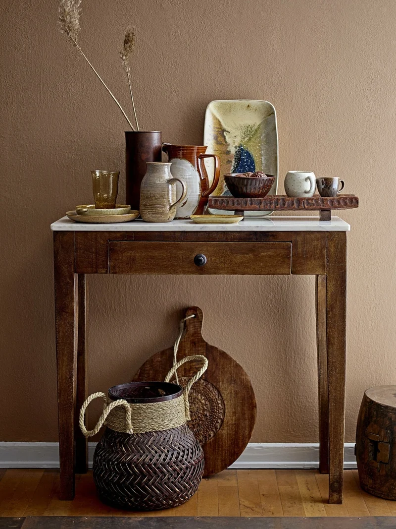 Table d'appoint en bois rustique et marbre Hauge - Bloomingville