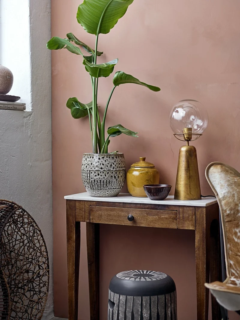 Table d'appoint en bois rustique et marbre Hauge - Bloomingville