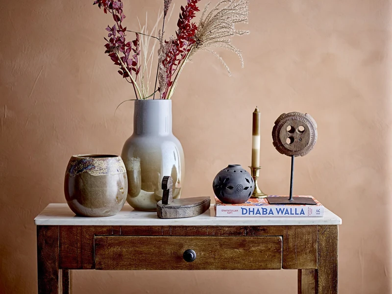 Table d'appoint en bois rustique et marbre Hauge - Bloomingville