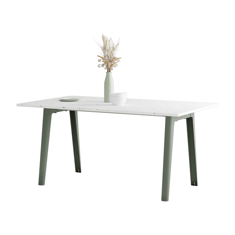 Table à manger en plastique recyclé blanc 160 x 95 cm piètements gris eucalyptus New Modern - Tiptoe