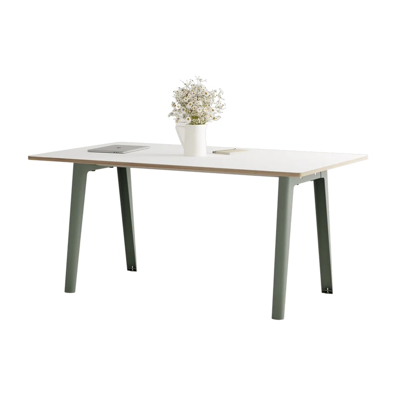 Table à manger en stratifié blanc 160 x 95 cm piètements gris eucalyptus New Modern - Tiptoe