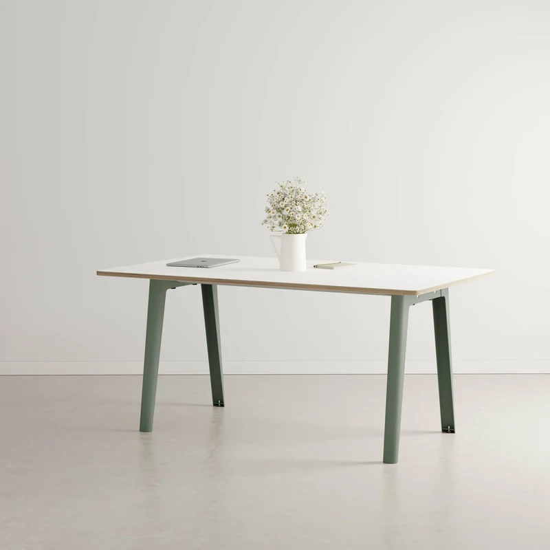 Table à manger en stratifié blanc 160 x 95 cm piètements gris eucalyptus New Modern - Tiptoe