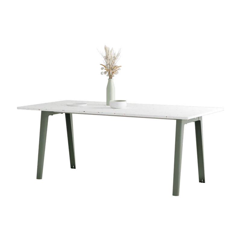 Table à manger en plastique recyclé blanc 190 x 95 cm piètements gris eucalyptus New Modern - Tiptoe