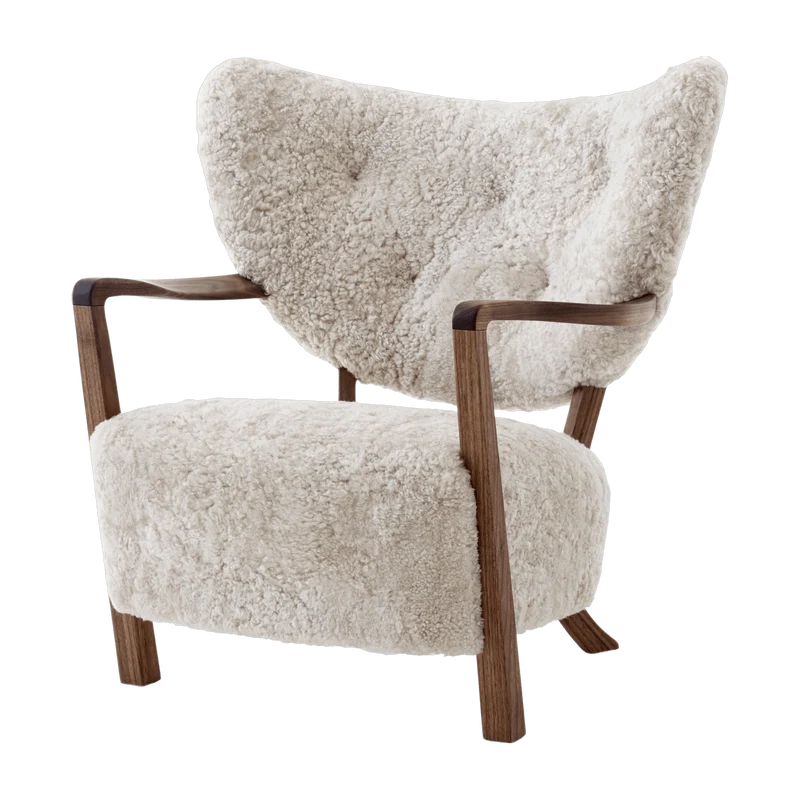 Fauteuil lounge en noyer huilé et bouclé blanc cassé 85 x 85 x 84 cm Wulff ATD2 - &tradition