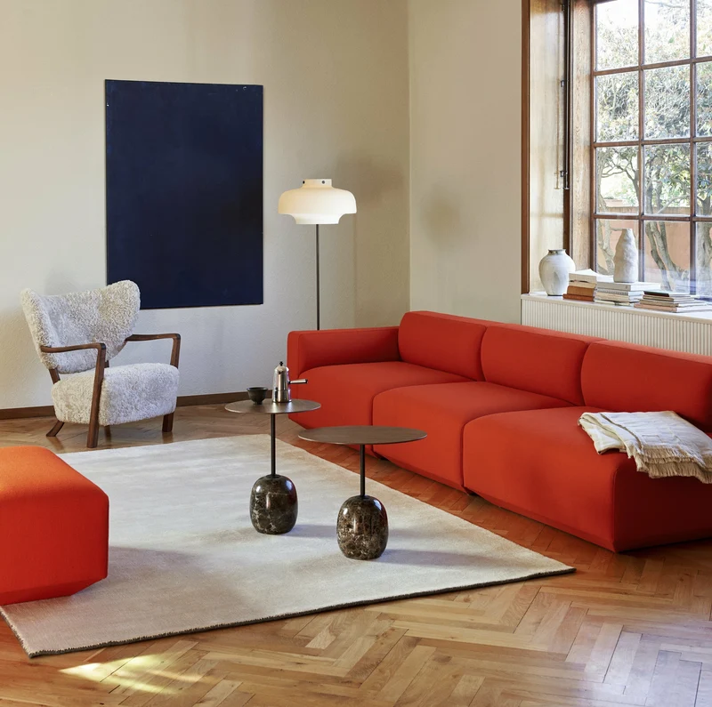 Fauteuil lounge en noyer huilé et bouclé blanc cassé 85 x 85 x 84 cm Wulff ATD2 - &tradition