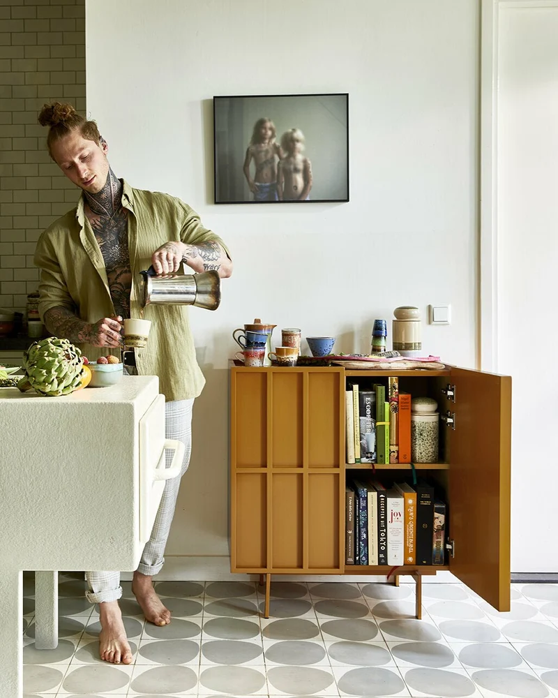 Buffet haut en bois mdf et métal orange gingembre 80 x 40 x 89 cm - Hkliving