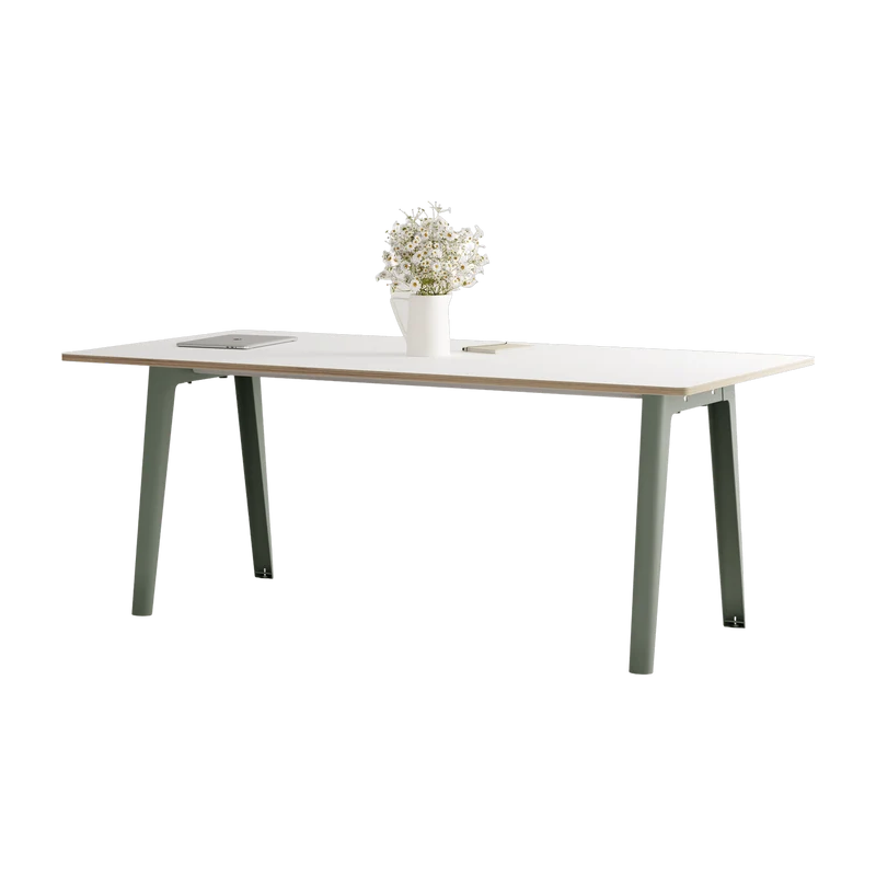 Table à manger en stratifié blanc 190 x 95 cm piètements gris eucalyptus New Modern - Tiptoe
