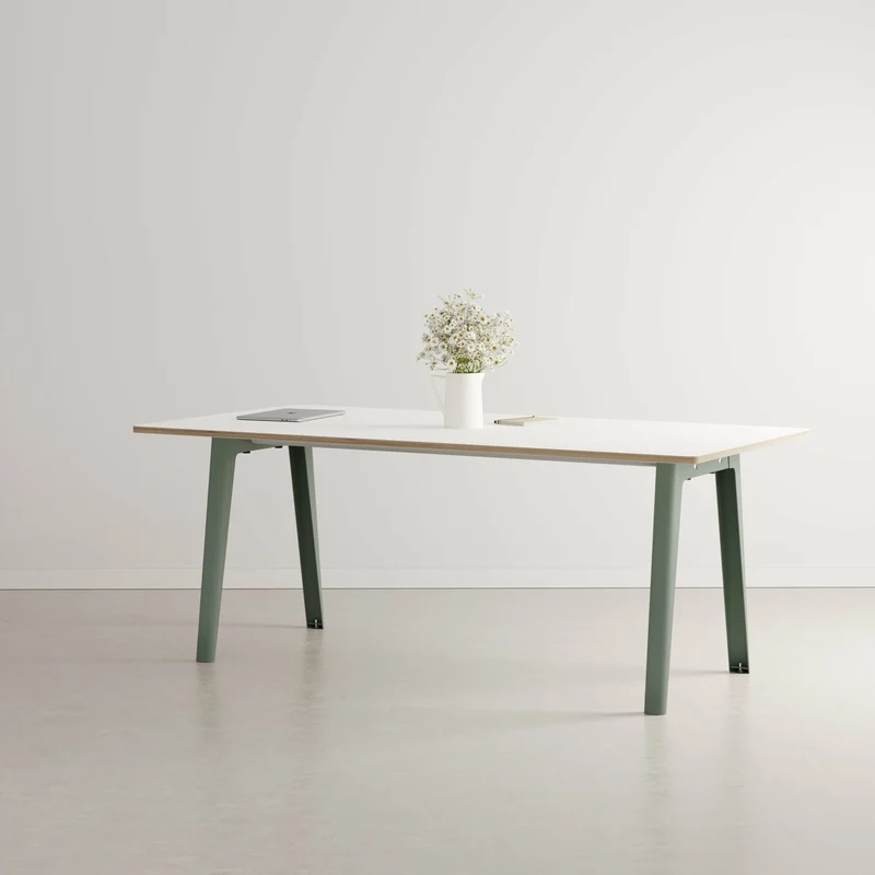 Table à manger en stratifié blanc 190 x 95 cm piètements gris eucalyptus New Modern - Tiptoe