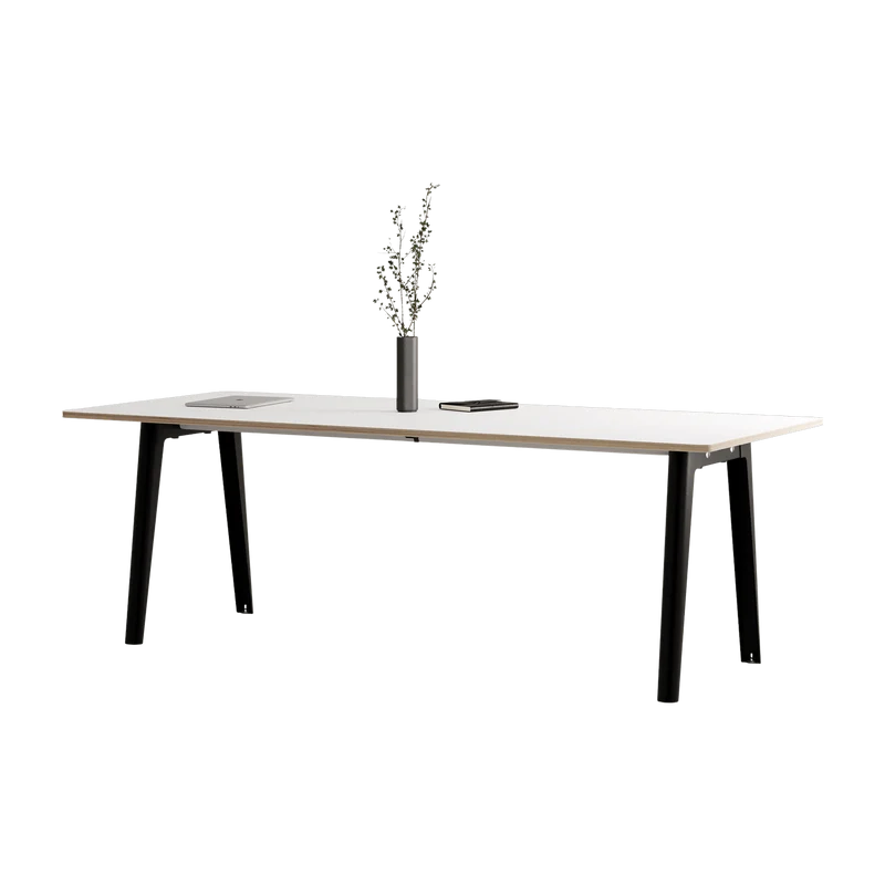 Table à manger en stratifié blanc 220 x 95 cm piètements noirs New Modern - Tiptoe