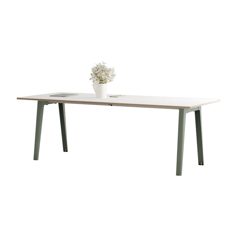 Table à manger en stratifié blanc 220 x 95 cm piètements gris eucalyptus New Modern - Tiptoe