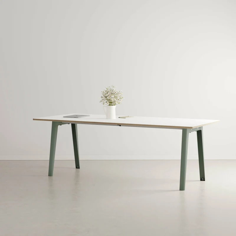Table à manger en stratifié blanc 220 x 95 cm piètements gris eucalyptus New Modern - Tiptoe
