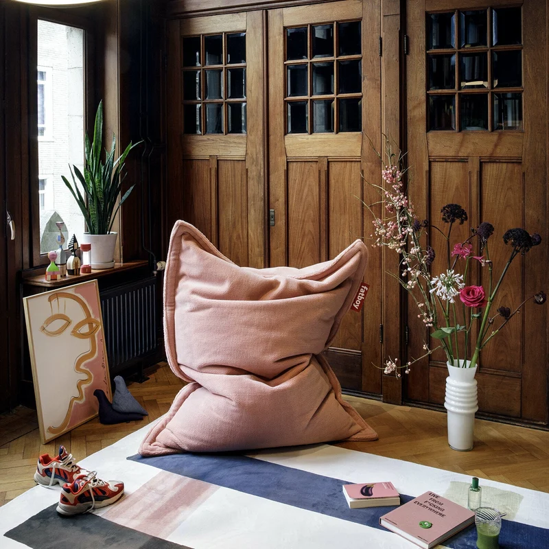 Pouf en tissu rose Slim Teddy Original - Fatboy