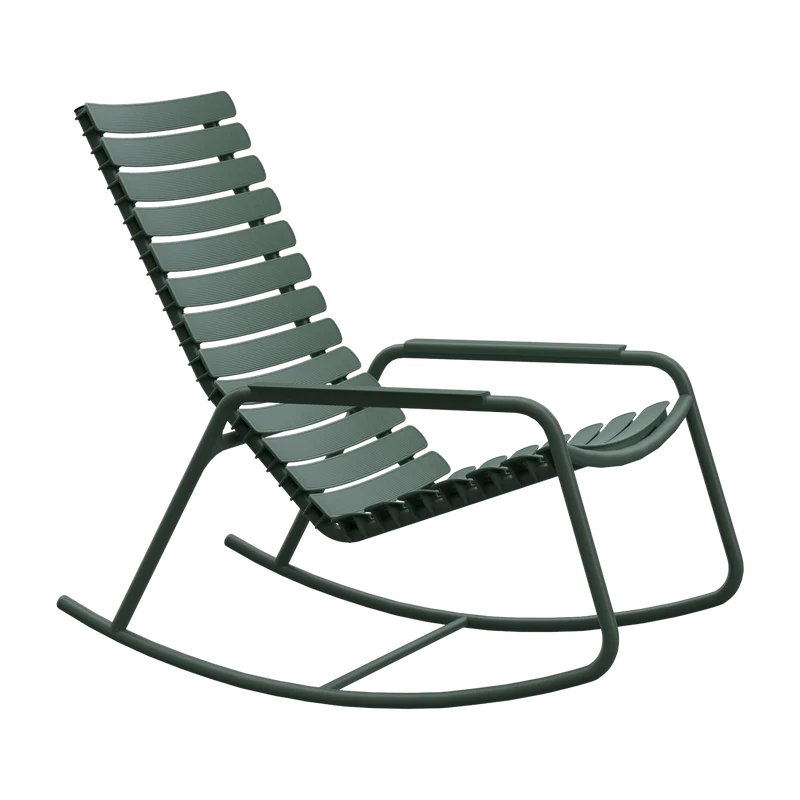 Rocking chair en plastique recyclé et aluminium vert olive Reclips - Houe