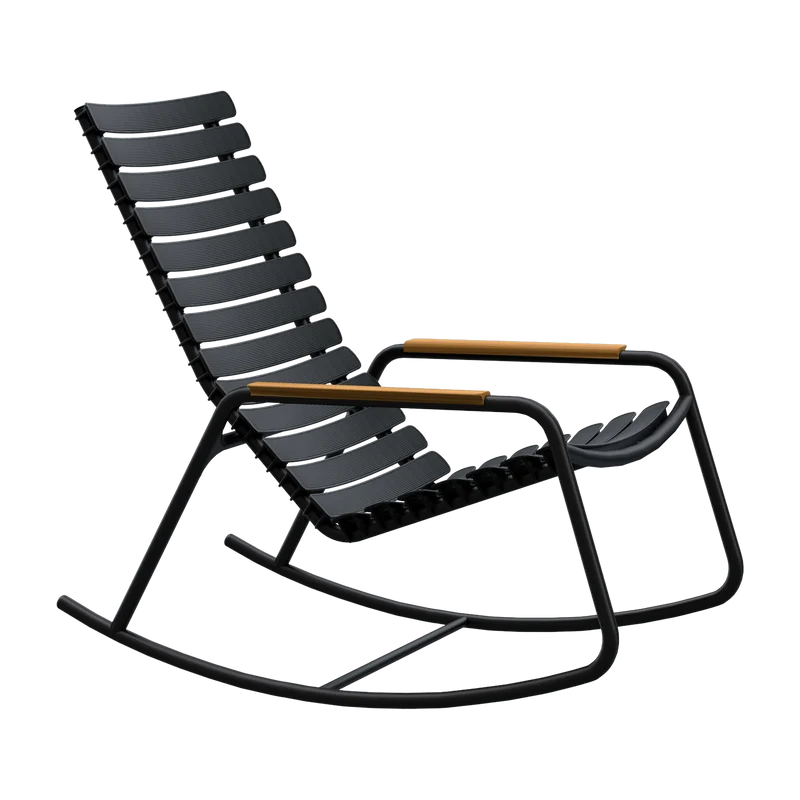 Rocking chair en plastique recyclé aluminium noire et bambou Reclips - Houe