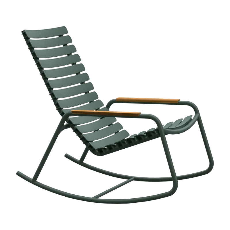 Rocking chair en plastique recyclé aluminium vert olive et bambou Reclips - Houe