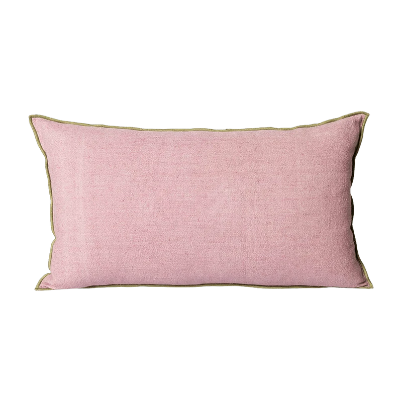 Coussin rose liseré vert 60 x 35 cm Bouquet - HKliving