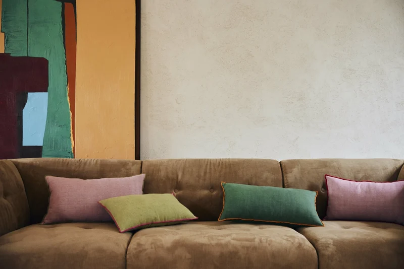 Coussin rose liseré vert 60 x 35 cm Bouquet - HKliving