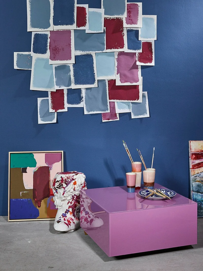 Table basse carrée en verre rose 60x60x32cm Block L - HKliving