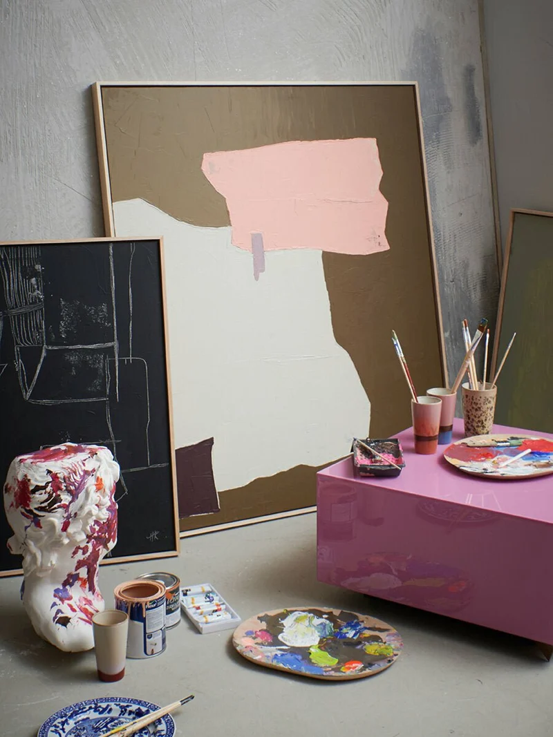 Table basse carrée en verre rose 60x60x32cm Block L - HKliving