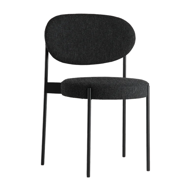 Chaise rembourrée en tissu gris foncé avec cadre métallique noir 430 Chair - Verpan