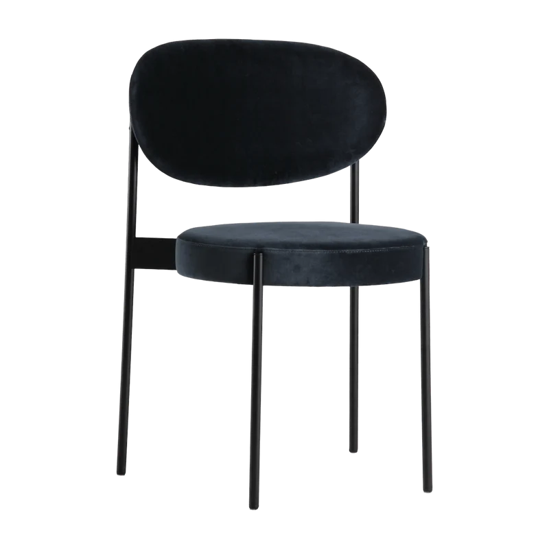 Chaise rembourrée en velours bleu avec cadre métallique noir 430 Chair - Verpan