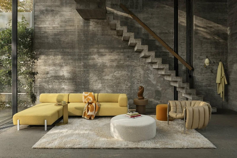 Pouf rond large en laine beige Bon - Hem