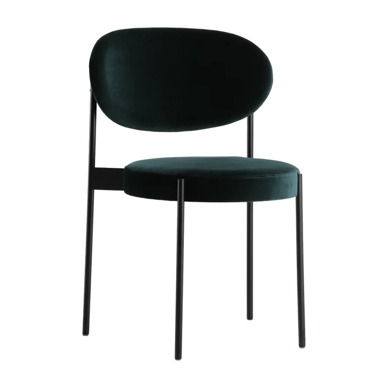 Chaise rembourrée en velours vert avec cadre métallique noir 430 Chair - Verpan