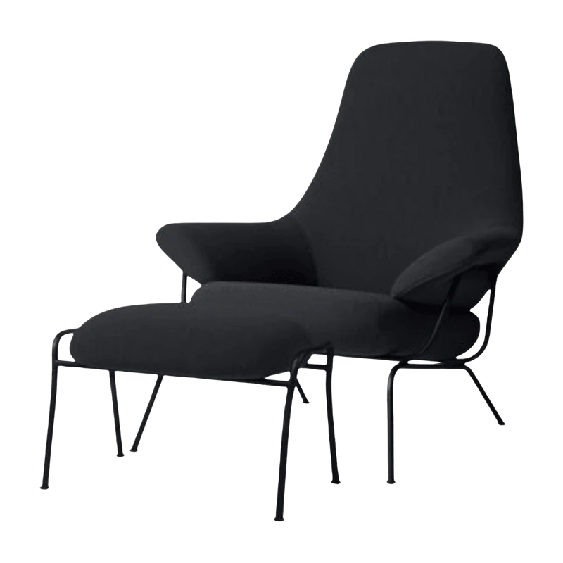 Fauteuil en laine noir avec pouf Hai - Hem