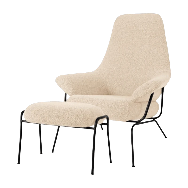 Fauteuil en laine beige avec pouf Hai - Hem
