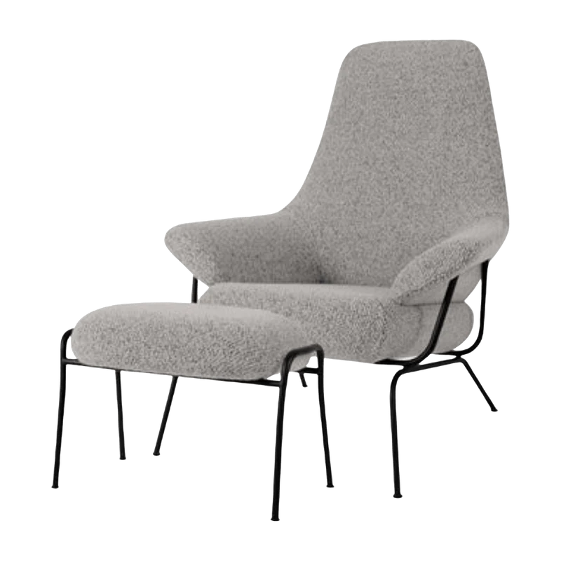 Fauteuil en laine gris avec pouf Hai - Hem