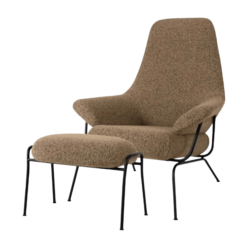Fauteuil en laine marron avec pouf Hai - Hem