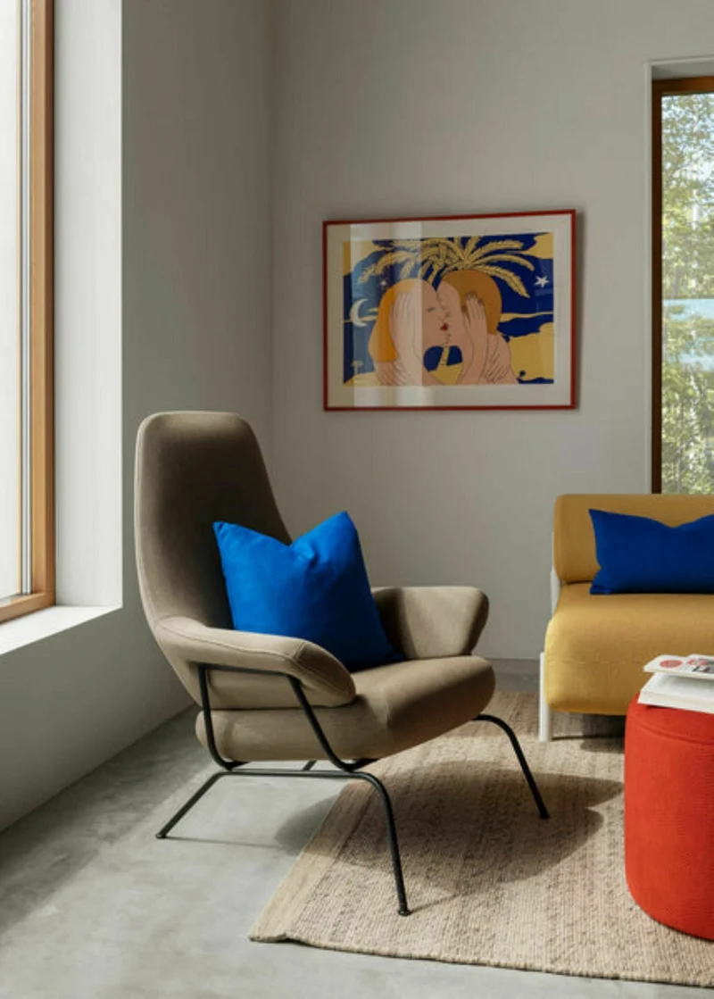 Fauteuil en laine marron avec pouf Hai - Hem