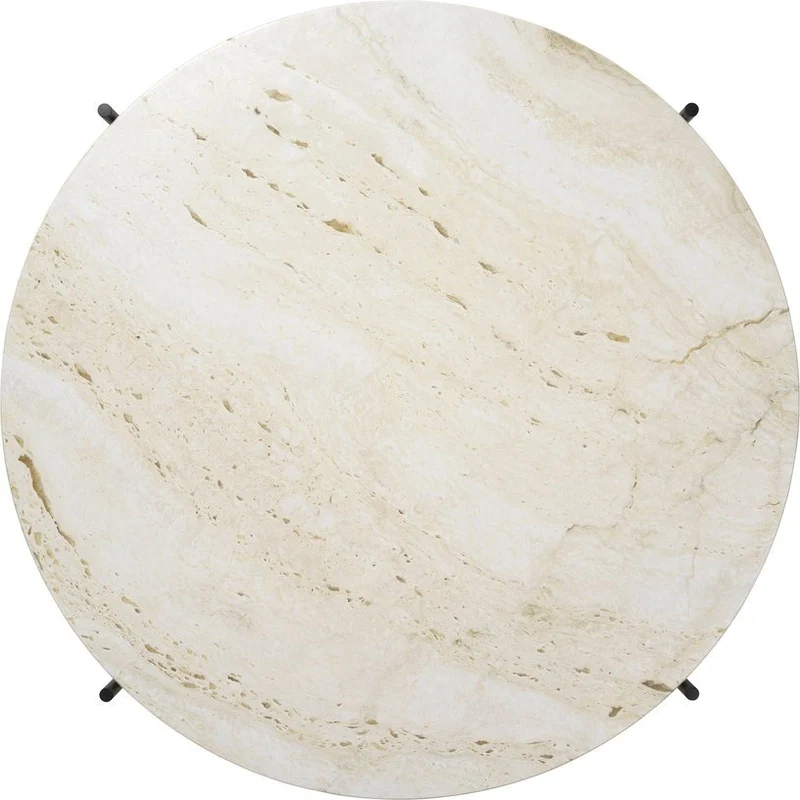 Table basse ronde en travertin blanc et acier inoxydable noir 80 cm TS - Gubi