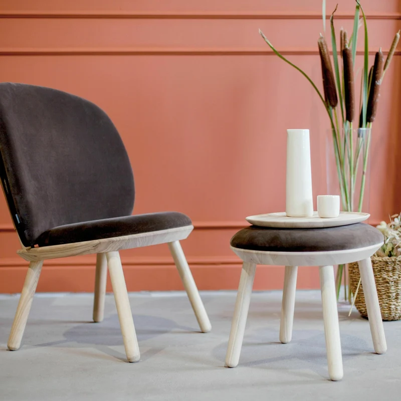 Tabouret en frêne et cuir cognac Naïve - Emko