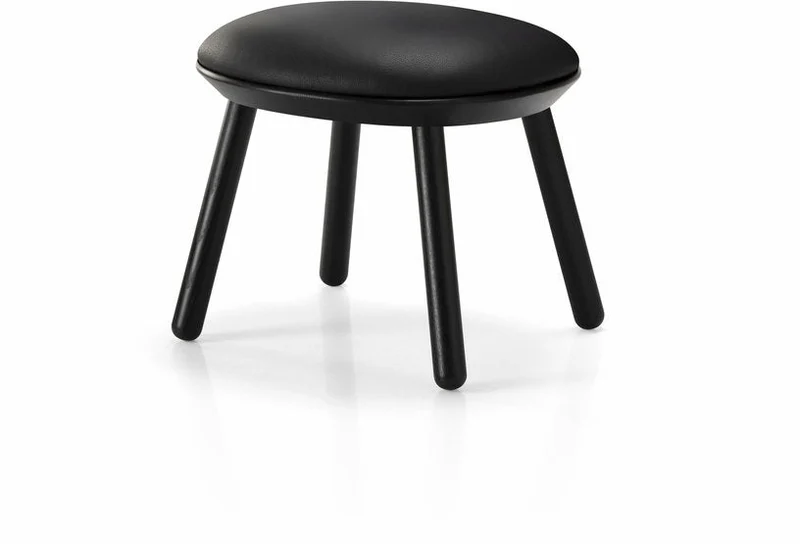 Tabouret en frêne noir et cuir noir Naïve - Emko