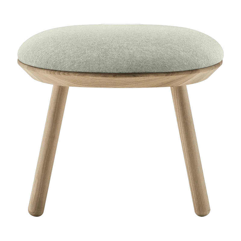 Tabouret en frêne et tissu beige gris Naïve - Emko