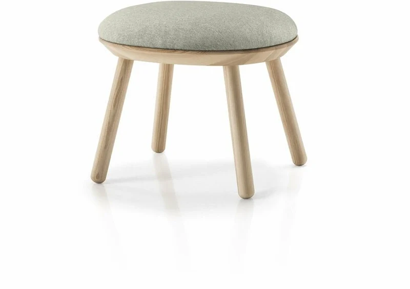 Tabouret en frêne et tissu beige gris Naïve - Emko