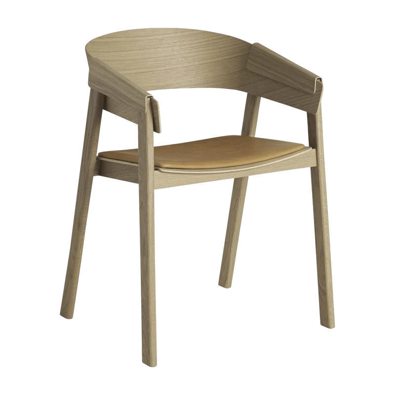 Chaise de bar en chêne massif et en cuir beige foncé 75 cm Cover - Muuto