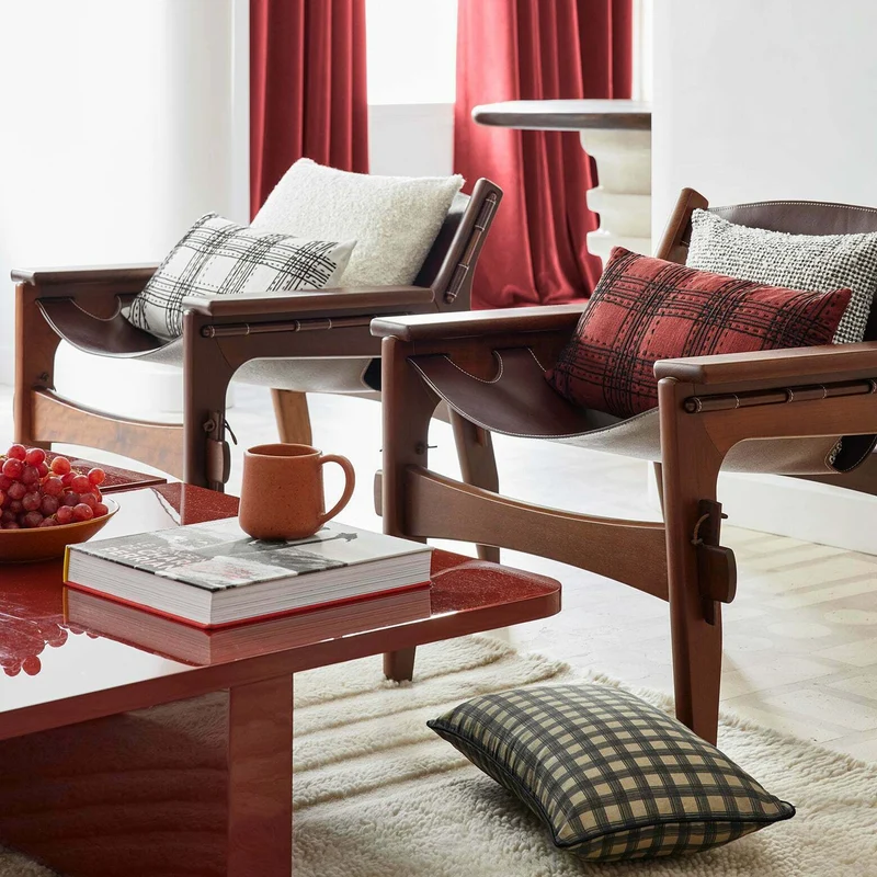 Housse De Coussin Keneth Bordeaux Et Noir - Madura